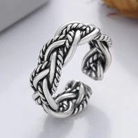 s925 sterling silver womens large rings punk vintage twist braided rope style creative adjustable ring fine luxury jewelry 925