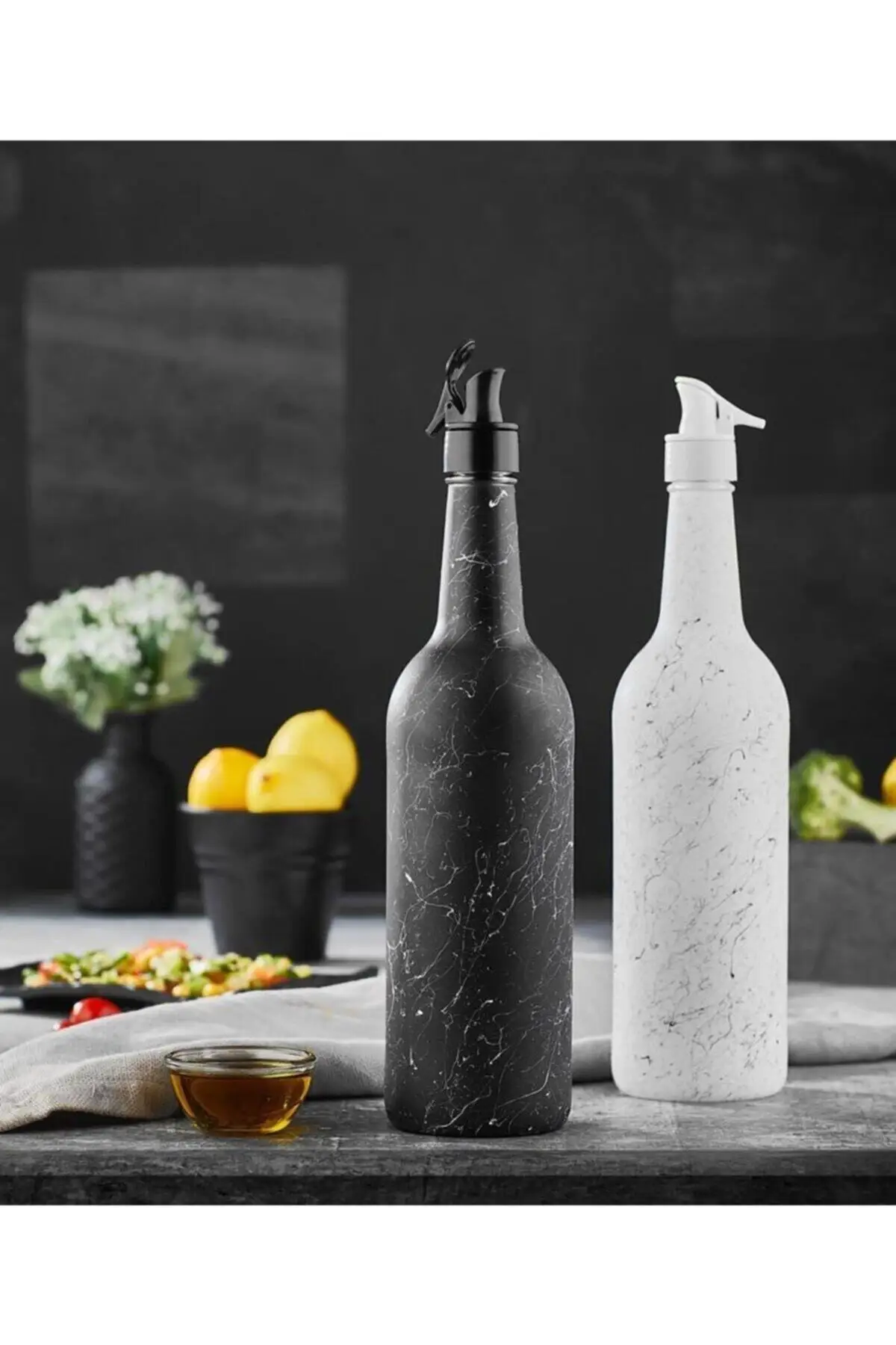 

2 li Glass Marble Pattern Matte Painted, Oilseed And Vinegar Bottle Set 330cc