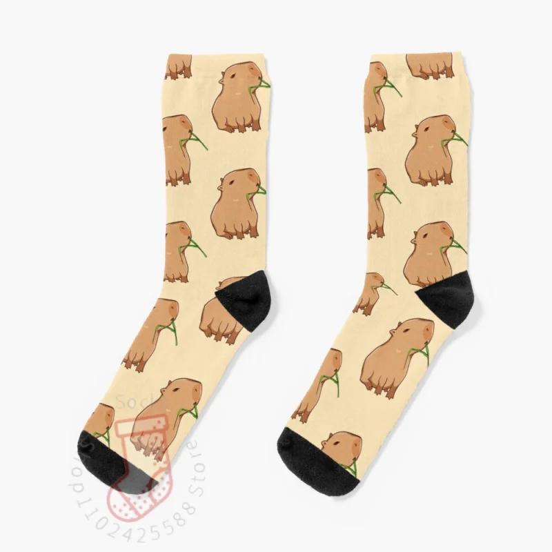 Capybara with a le, eat your greens! Socks Sports Socks Man Socks Ladies