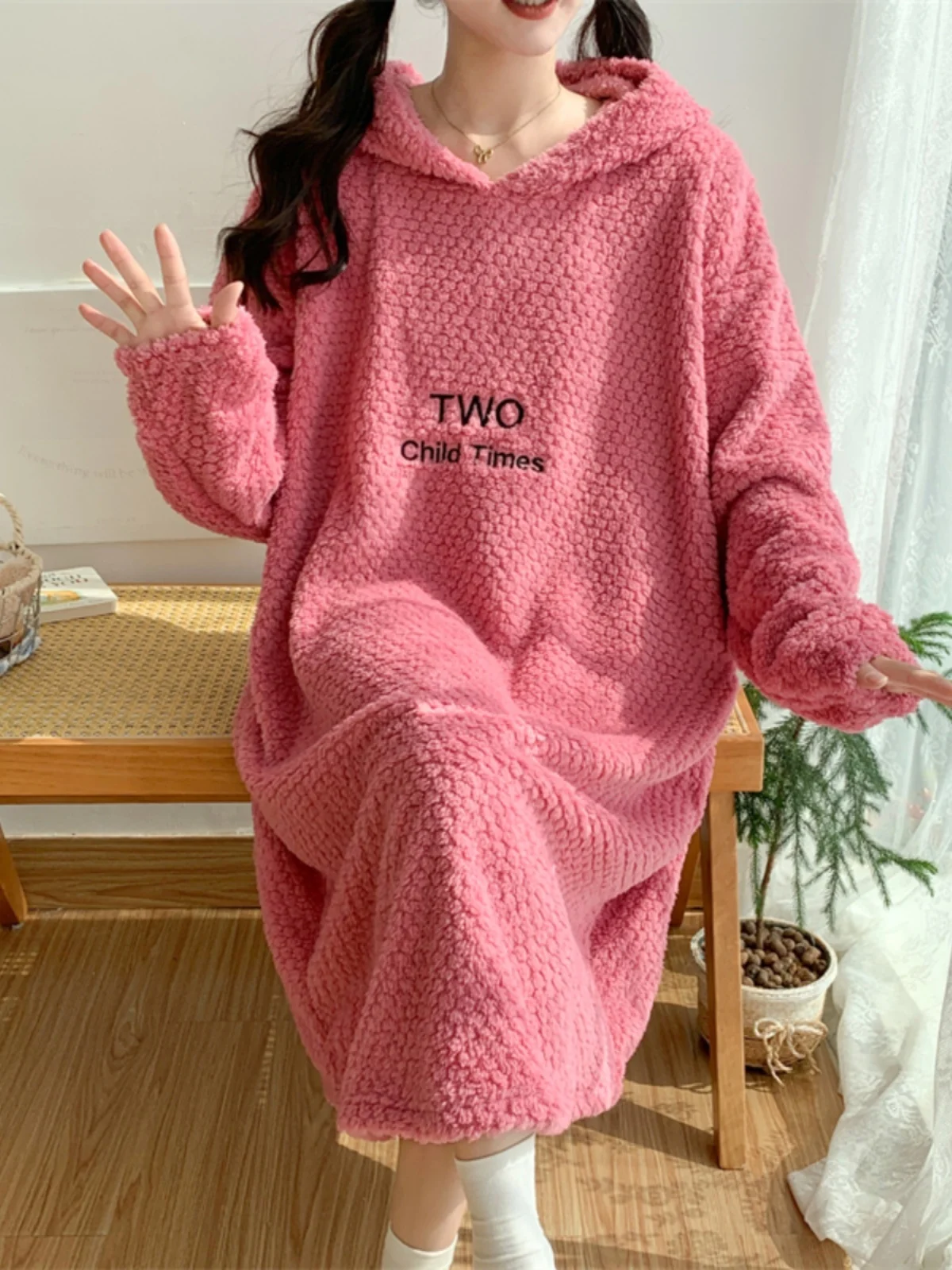 Осень и зима ночная рубашка больших размеров женская пижама из кораллового флиса