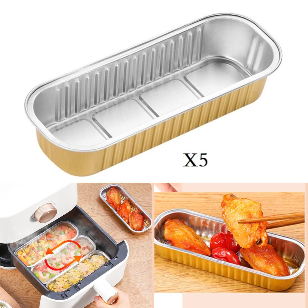 5Pcs Air Fryer Aluminum Foil Box Disposable Oven Baking Square Tin Pan Rectangle Food Packing Box Barbecue Food Containers