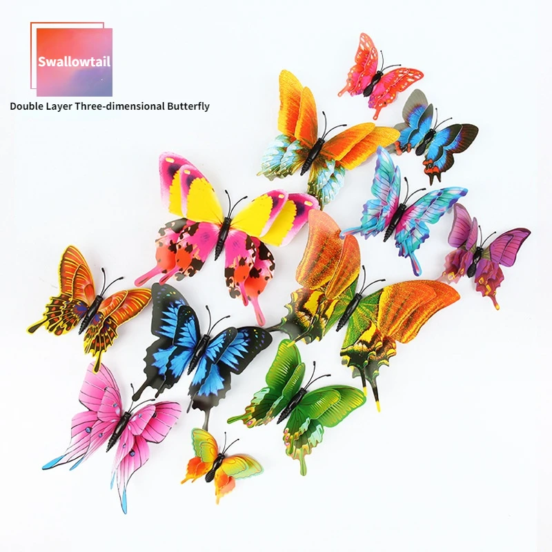 

3D three-dimensional double-layer simulation butterfly creative home living room background wall decoration sticker PVC Color