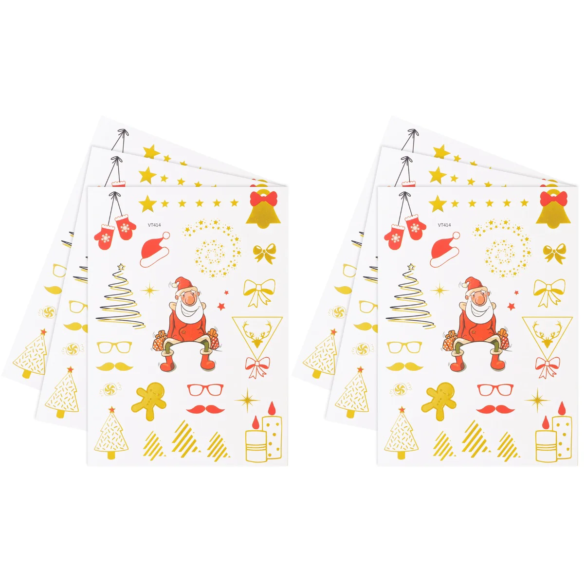 

6 PCS Christmas Stars Bowknots Xmas Tree Santa Bells Patterns Waterproof Gold Temporary Stickers Sheets Glitter Body Stickers