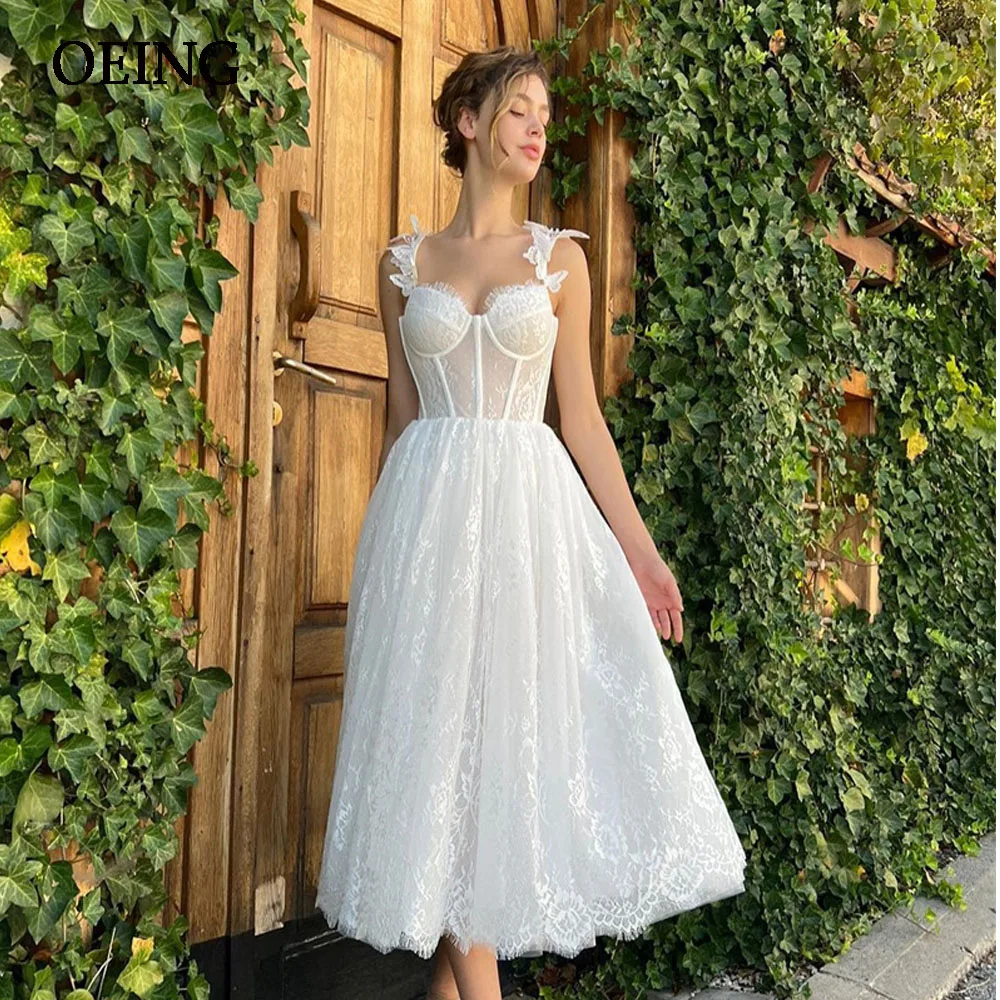 

OEING Fairy Bow Spaghetti Strapes Lace Wedding Prom Gowns Charming Princess Evening Dresses Classic Robe De Mariage 2023 New
