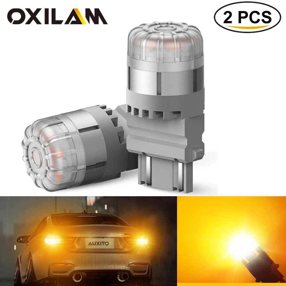 

OXILAM 2 шт. оранжевый светодиодный указатель поворота T25 3157 3156 P27W P27/7 Вт янтарно-желтый Автомобильный светодиодный светильник 360 3020SMD 12 В для Passat BMW