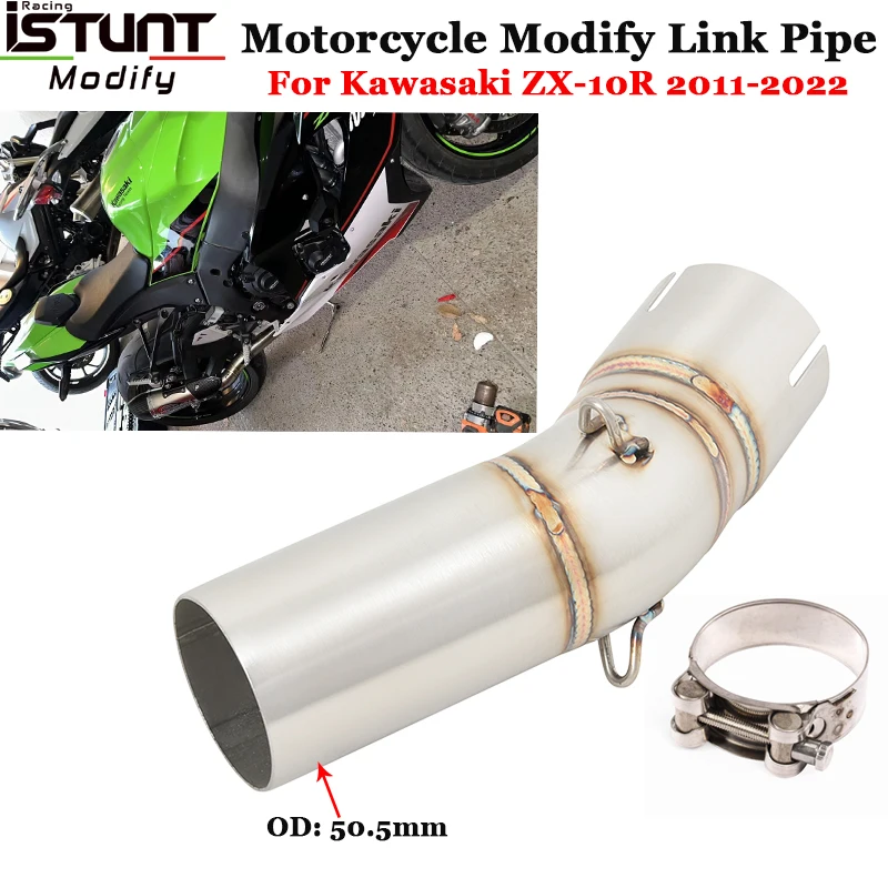 Мотоциклетная выхлопная труба для Kawasaki Ninja ZX-10R ZX10R 2011-2022, без шнуровки, соединение трубы из нержавеющей стали, глушитель 51 мм