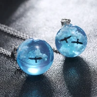 blue planet night light blue sky white cloud necklace double bird eagle spherical resin sky cloud pendant jewelry gothic