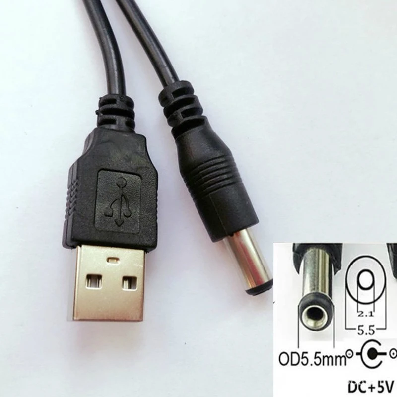 

Кабель питания USB 2,0 для DC 5,5 мм x 2,1 мм 1 м, поддержка 5 В, соединительный кабель зарядного устройства для настольной лампы, планшета, MP3, MP4