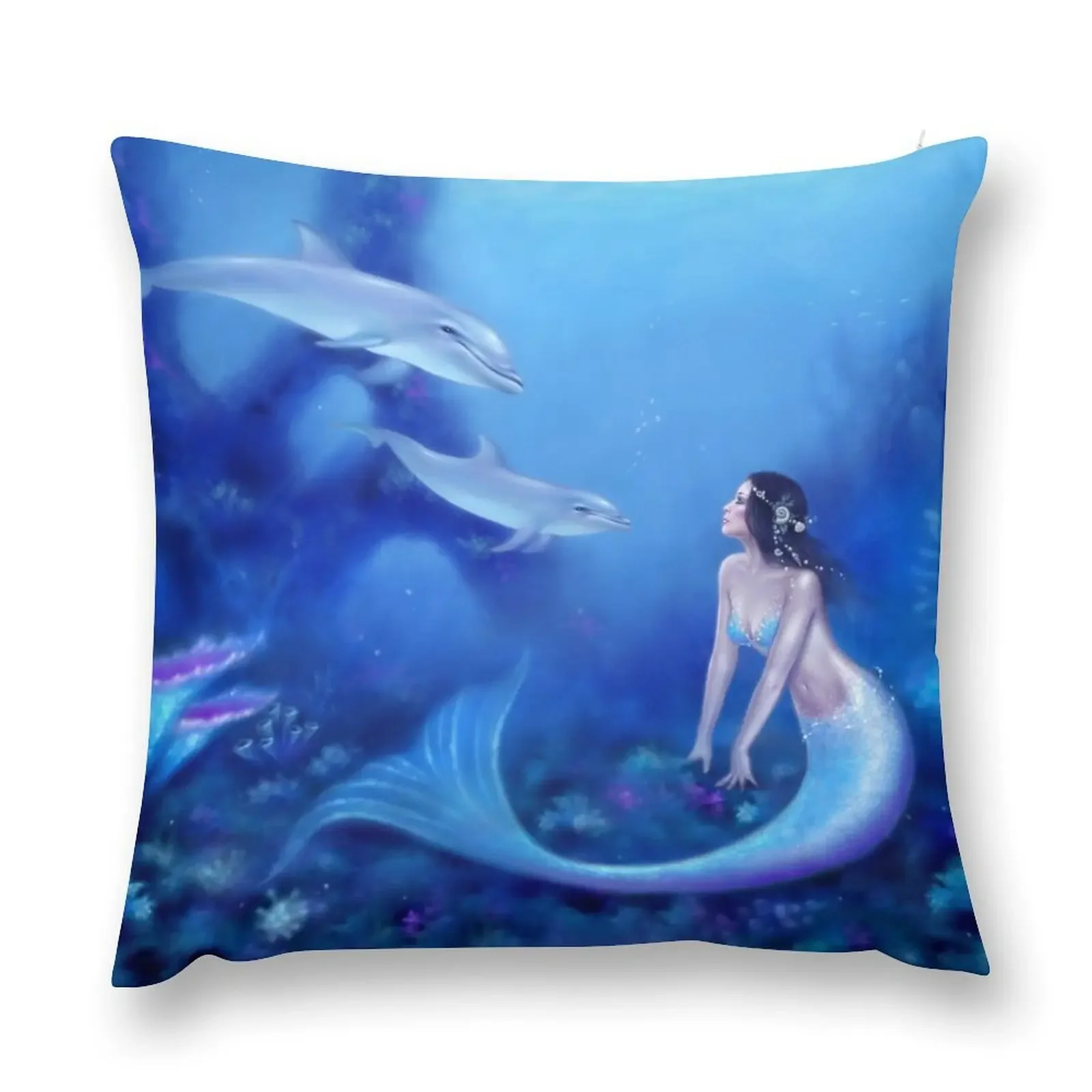 Подушка с ультрамарином Русалка и дельфины домашний декор рождественская