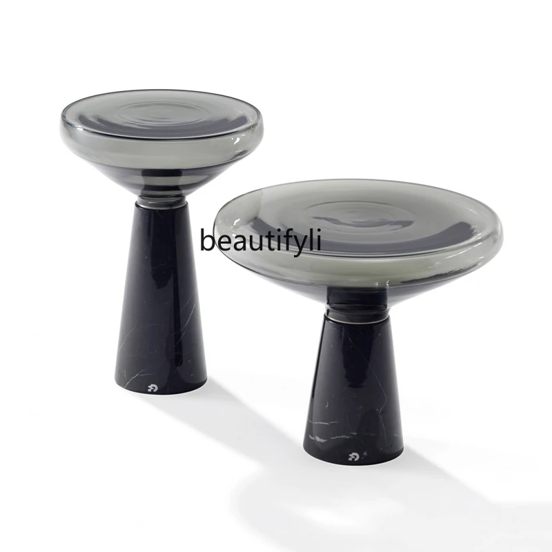 

yj Nordic Modern Bell Table Mushroom Cloud Handmade Glass Bell Coffee Table Designer Side Table