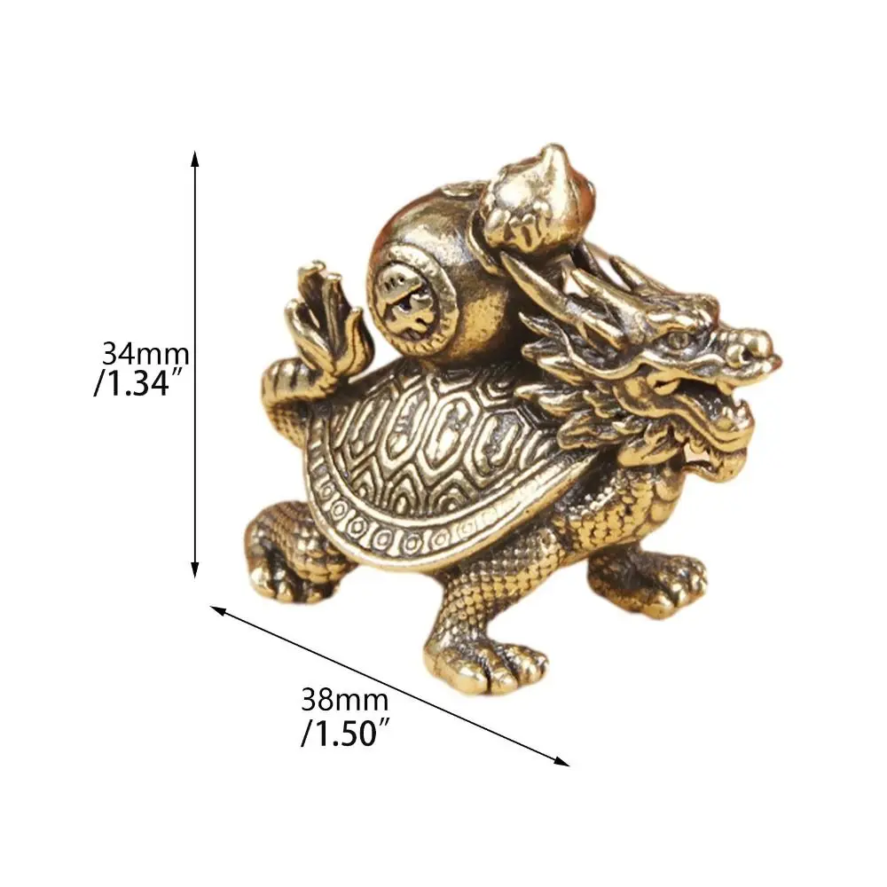 Vintage Handicraft Dragon Turtle Statue Copper Antique Animal Ornament Solid Miniatures Office