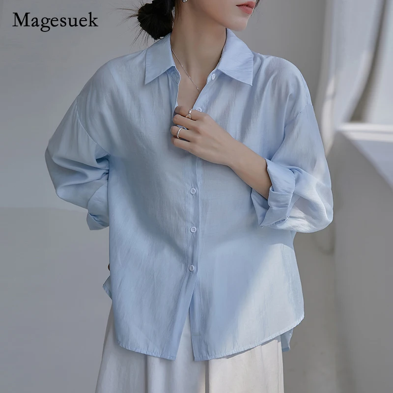 

Spring and Summer Long Sleeve Shirt White Shirt Tencel Sunscreen Shirt Tops Women Clothes Loose Air Conditioning Cardigan 19851
