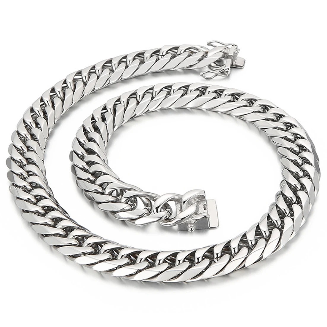 

16mm Stainless Steel Silver Color Cuban Thick Chain Bracelet Hip Hop Choker Necklace For Men Punk Jewelry Gift