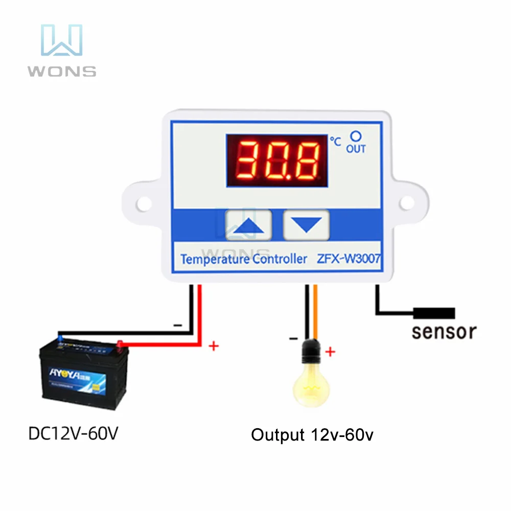 

W3007 Digital Temperature Humidity Controller DC 12-60V Thermostat LED Display Switch Thermoregulator Sensor Meter with Probe