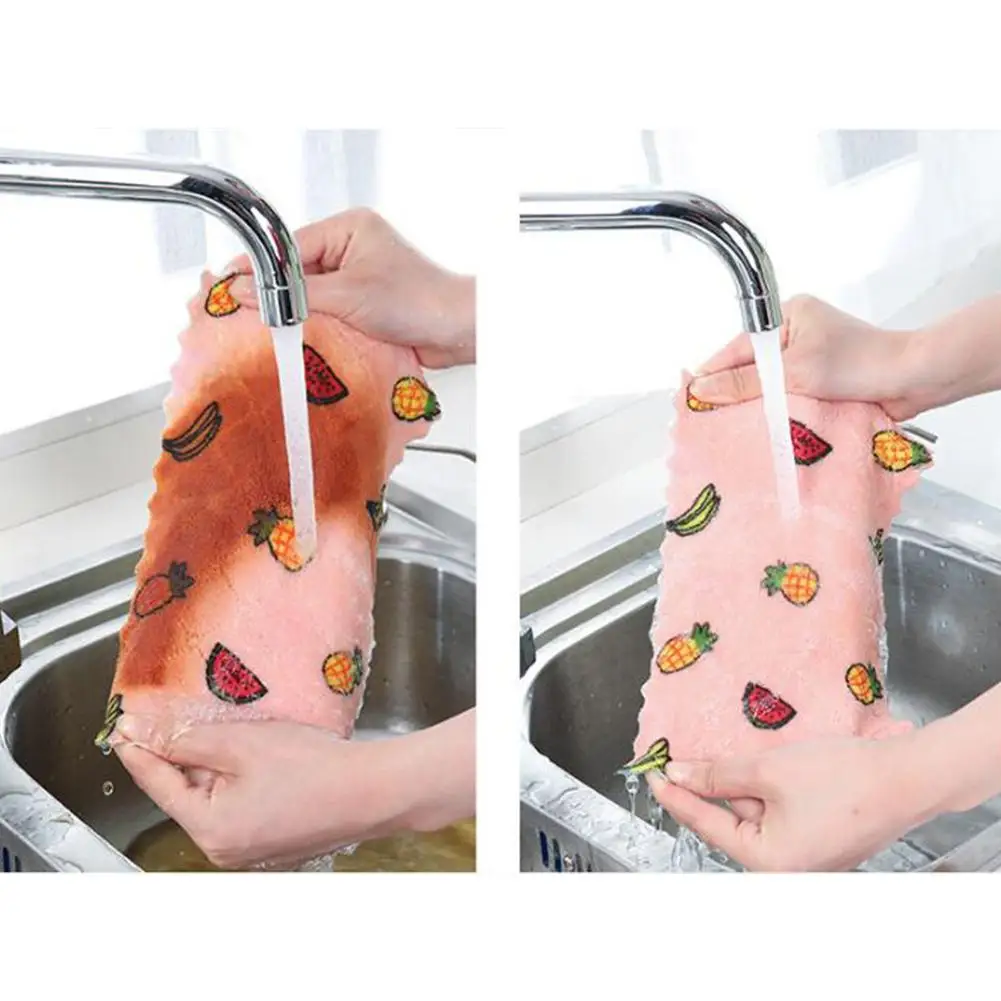 Coral Fleece Cartoon Fruit Print Dishcloth 25*25cm Dish Towel Cleaning Accessories Towels | Дом и сад
