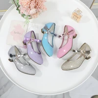 princess new blue crystal pu sandals shine for party wedding shows high heel hook loop children fashion simple mary janes chic