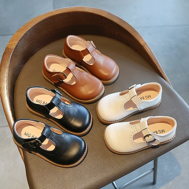 Calzado Básico Mary Janes para Bebés y Niñas, Zapatos Planos Antideslizantes de Cuero PU, Estilo Informal, Color Negro, Año 2022