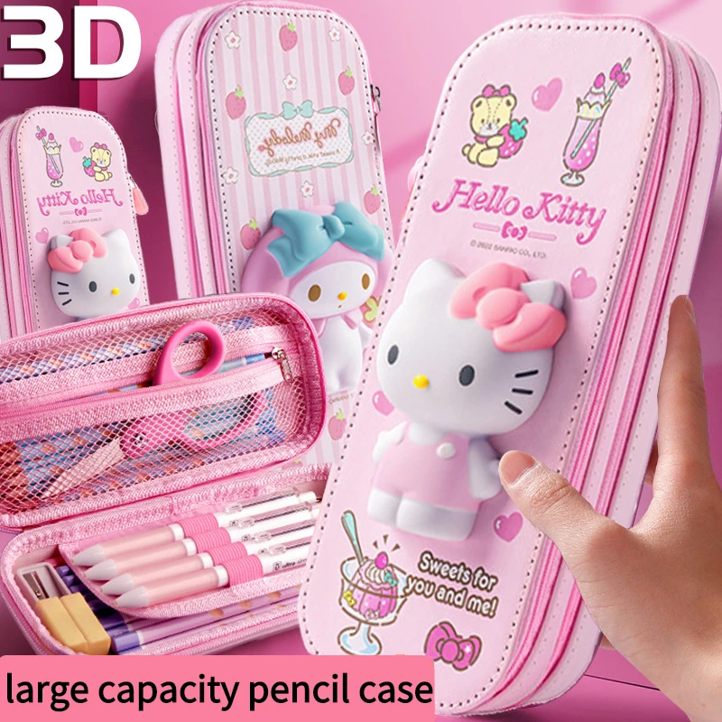 

Sanrio Hello Kitty Kulomi Melody Cinnamoroll Large Capacity Pencil Case School Pencil Bag Pencil Bag Kawaii Student Stationery