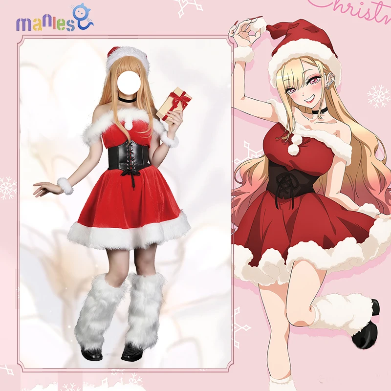

Manles Kitagawa Marin Cosplay Costume Christmas Dress Christmas Sexy Woman Dress Hat Set Cosplay Kitagawa Marin Christmas Dress