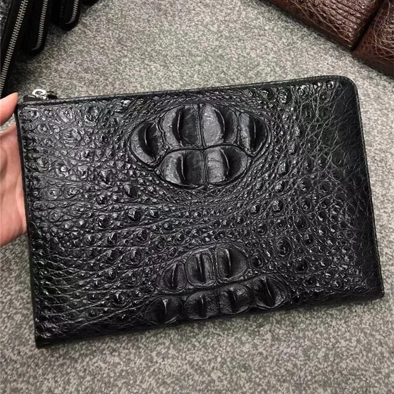 

Authentic Real True Alligator Skin Men Wristlets Pouch Bag Genuine Exotic Crocodile Leather Male Large Card Holders Clutch Purse