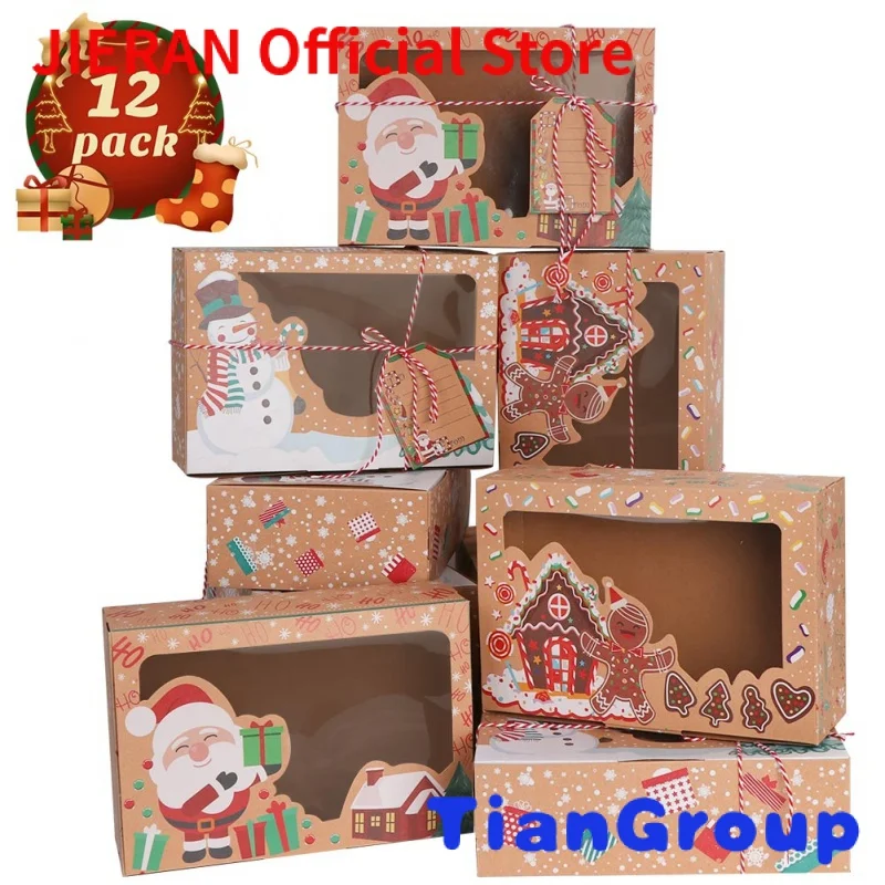

Ourwarm Xmas Present Christmas Window Cake Box Design For Christmas Bakery Cookie Cake Brownie Packaging