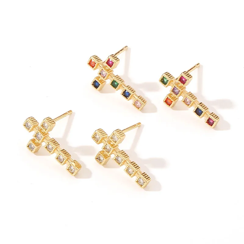 

Women's New Religious Jewelry Copper Micro Set Zircon Cross Earrings Versatile Small Earrings Festival Gifts Retro Jewelry