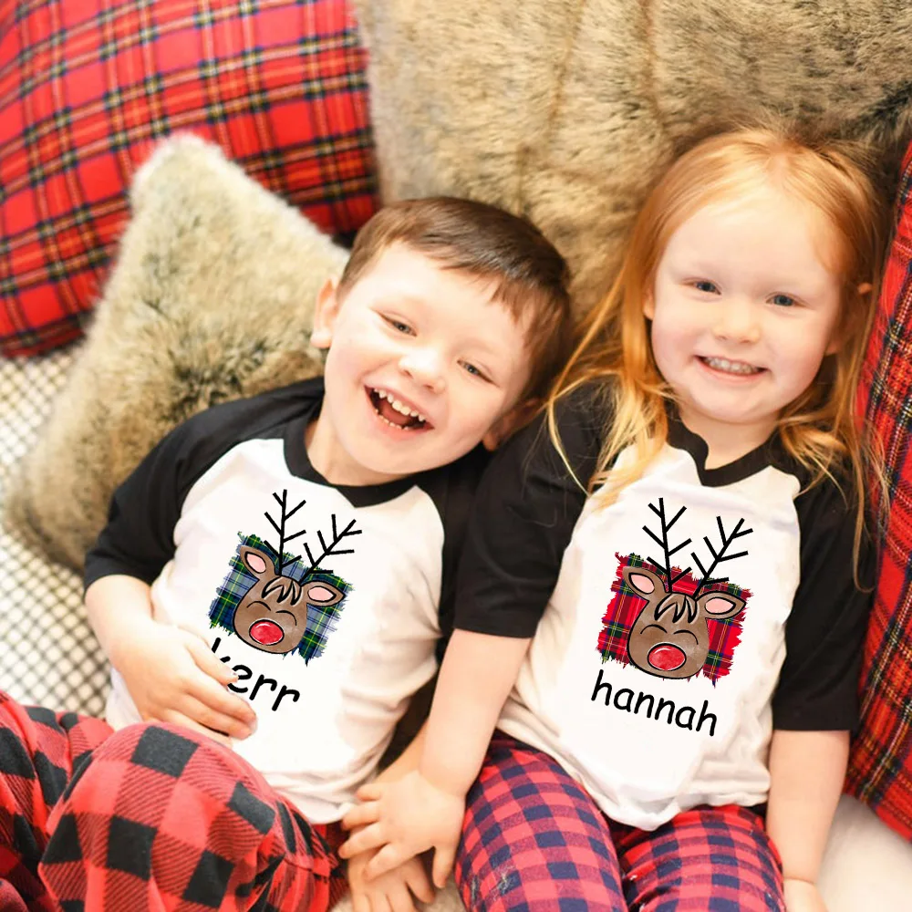 Camisa de manga larga con estampado de renos navideños para niños, camisa personalizada de manga larga con estampado de renos navideños, ideal para vacaciones y béisbol