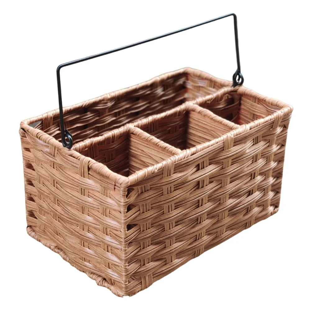 

Compartment Storage Box Desktop Coffee Table Storage Box Imitation Rattan Woven Cosmetic Finishing Box Storage Basket