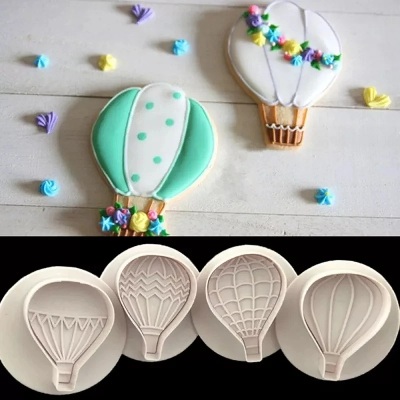 4Pcs Hot Air Balloon Biscuits Cutter Fondant Cake Mold Candy Embossed Mould Cookies Decoration Baking Party Kitchen Accessories