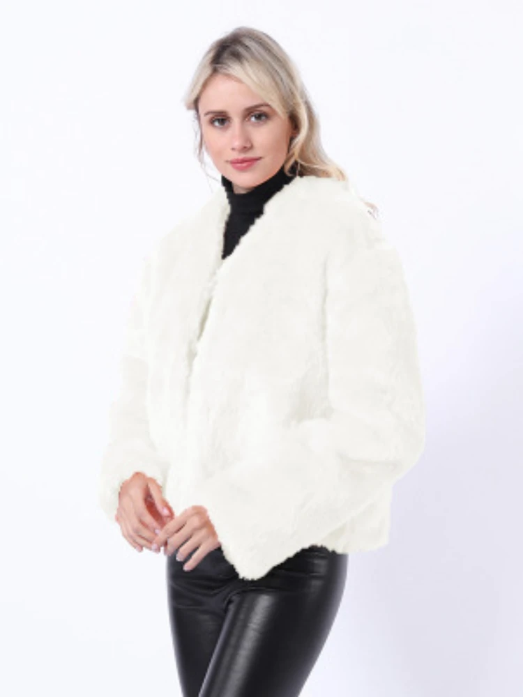 Autumn Winter Fashion Warm Faux Rabbit Fur Coats Women 2022 Casual Long Sleeve White Furry Coat Ladies High Street Fur Jackets