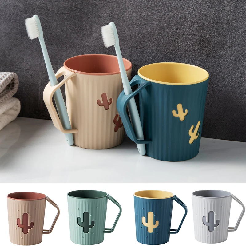 

Bathroom Cups with Handles Brushing Cup with Toothbrush Holder Plastic Mug for Home Couple Toothbrush Holder