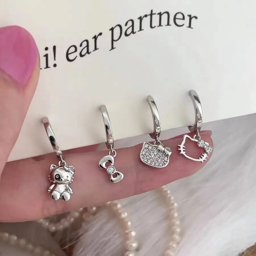 

Cute Sanrio Hello Kitty Earrings Student Spice Girl Harajuku Style Diamonds Korean Style Sweet and Lovely Girl Ear Clip Gift