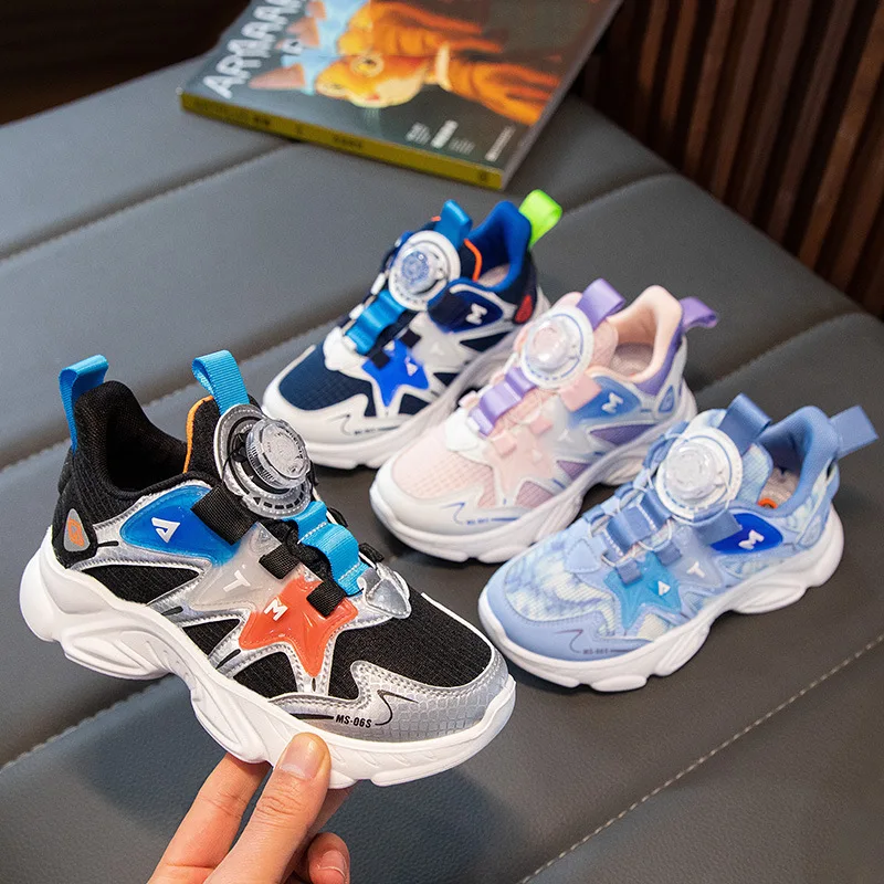 

Boys shoes Spring and Autumn new mesh surface rotating button sneakers girls soft soled daddy shoes sport shoes