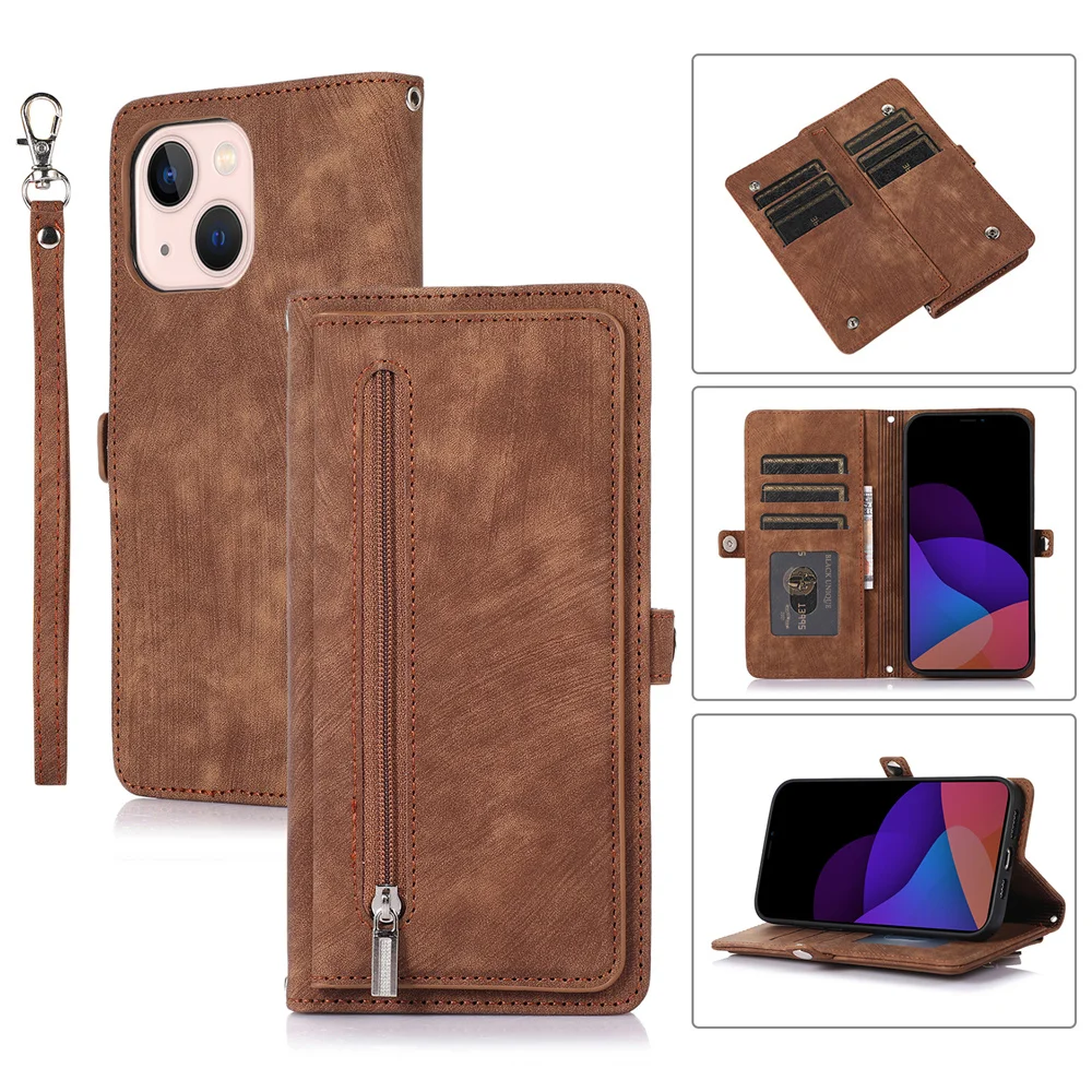 

Luxury Plain Leather Case for iPhone 14 Pro Max 6G 7G 8G SE 3 XR XS Max 11 12 13 Pro 14 Plus Multifunctional Wallet Purse Case