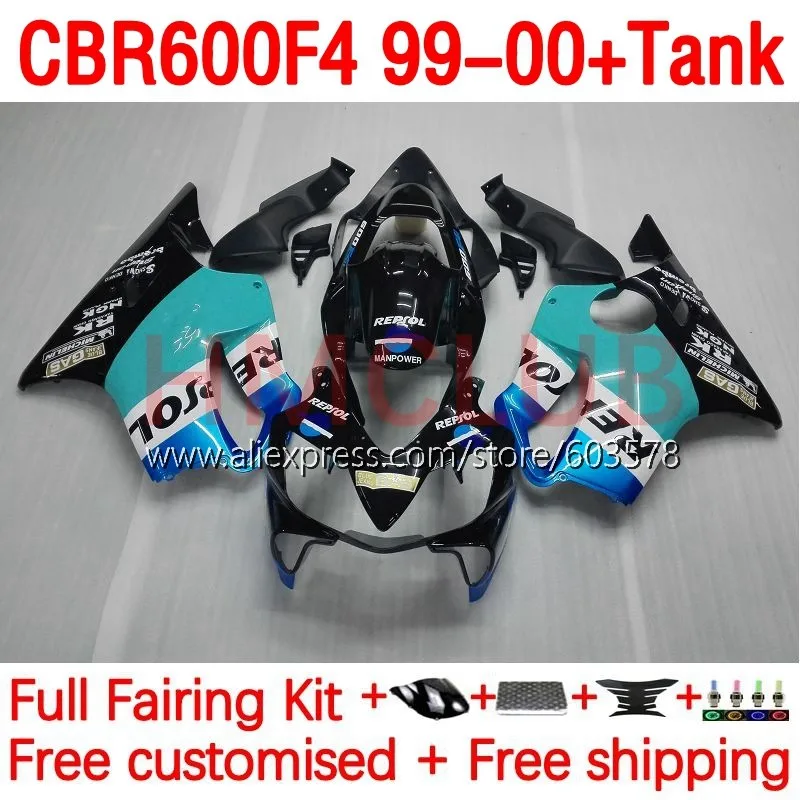 

Корпус + бак для HONDA CBR600 F4 CBR 600 CC FS 600F4 600CC 600FS CBR600F4 99 00 1999 2000 Инжекционный обтекатель 187No.86 голубой респол