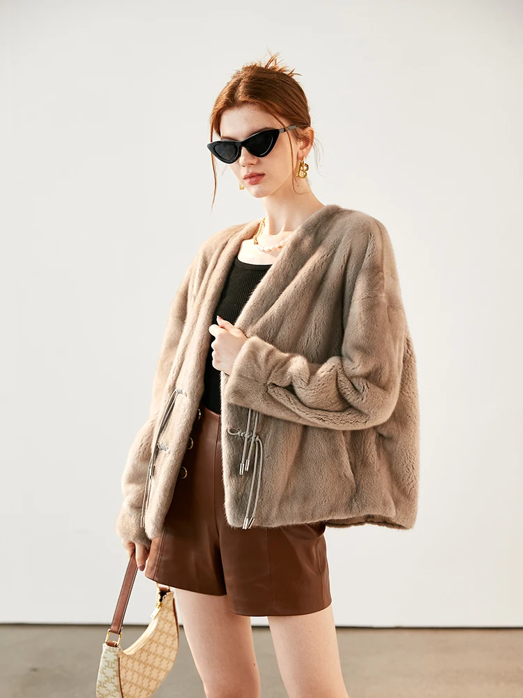 HDHOHR 2023 New Natural Mink Fur Coats Women Real Mink Fur Coats Outwear Park With Fur High Quality Female Warm Winter Jacket