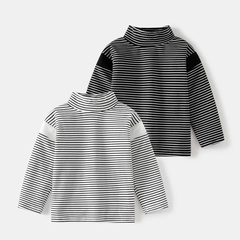 

Children's Undershirt Autumn and Winter New Boys Striped Velvet Long Sleeve Shirt Baby Long Sleeve T-shirt