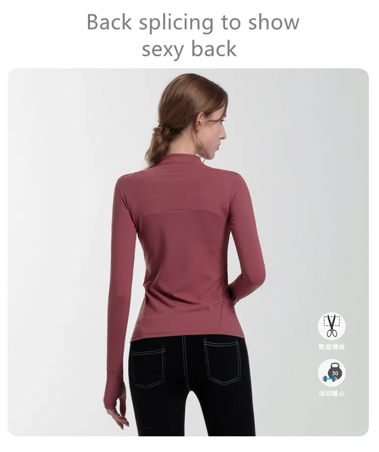 Autumn Jacket Women Long Sleeve Zip Fitness Yoga Shirt Top Workout Gym Activewear Sport Running Coats Training Clothing Out Wear