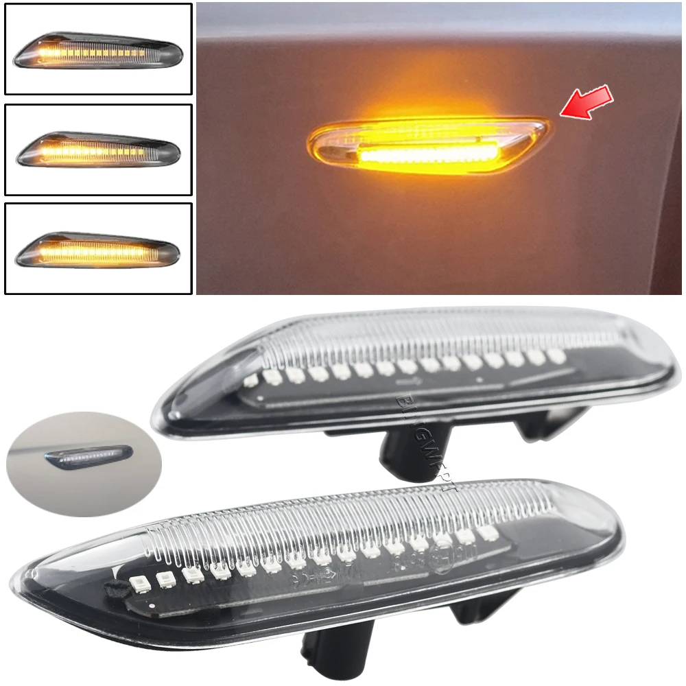 

Последовательный мигающий светодиодный указатель поворота, боковой габаритный фонарь для BMW X3 E83 X1 E84 X5 X53 E60 E61 E46 E81 E82 E90 E92 E87 E88, 2 шт.