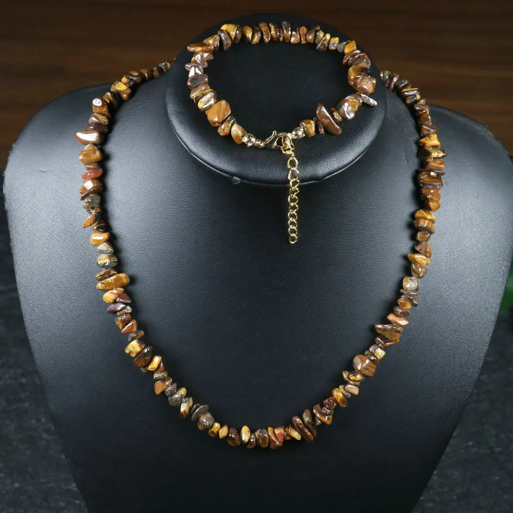

Crystal Necklace For Women Natural Chip Stone Tiger Eye India Jasper Pink Rose Quartz Healing Bracelet Necklace Girls Jewelry