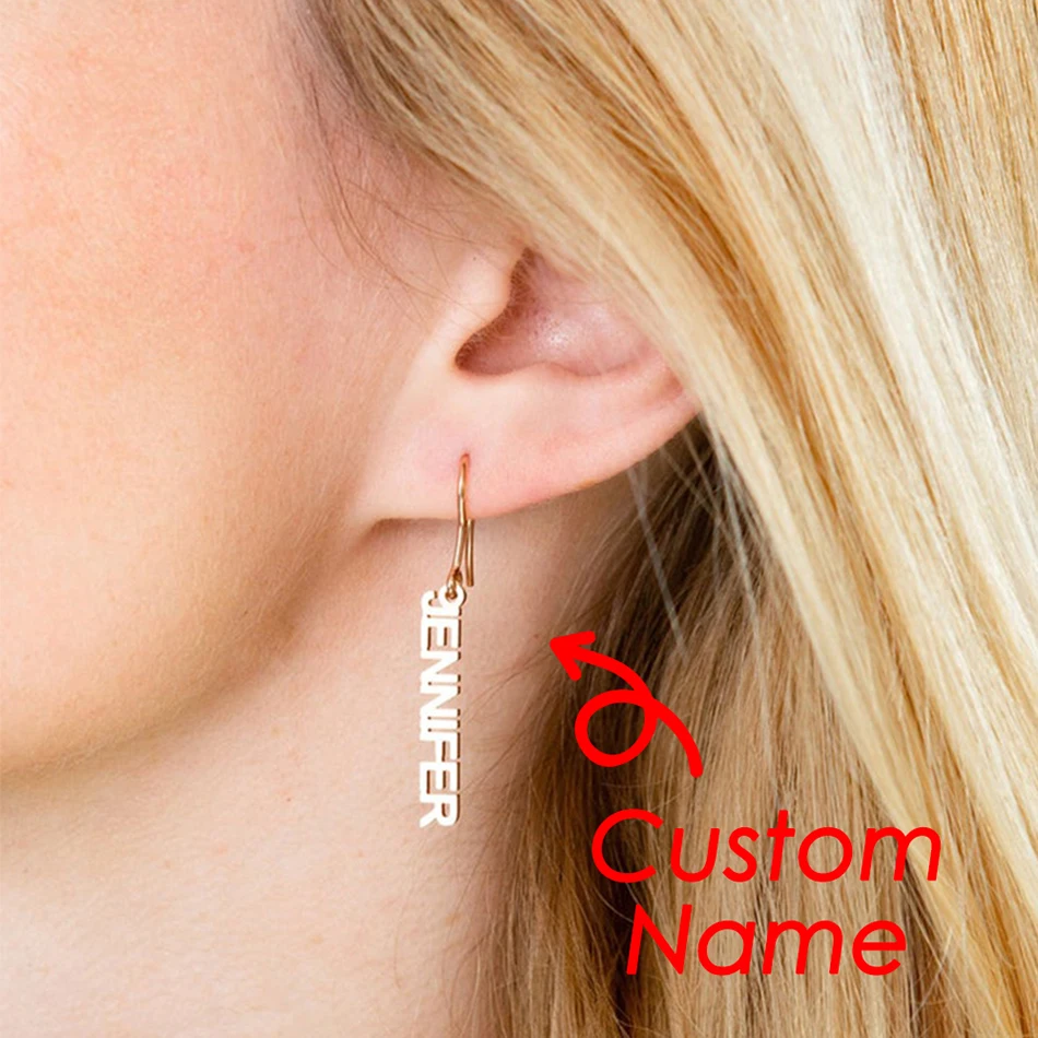 Orazio Customized Name Pendant Earrings for Women 14K Gold Personalized Letter Stainless Steel Earrings Jewelry Dropshipping