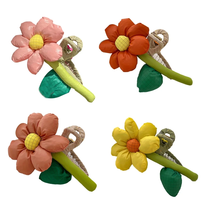 

449B Large Resin Hair Claw Clips with Flower Shape Hair Catch Barrette Jaw Clamp for Women Half Bun Hairpins Thick Hair