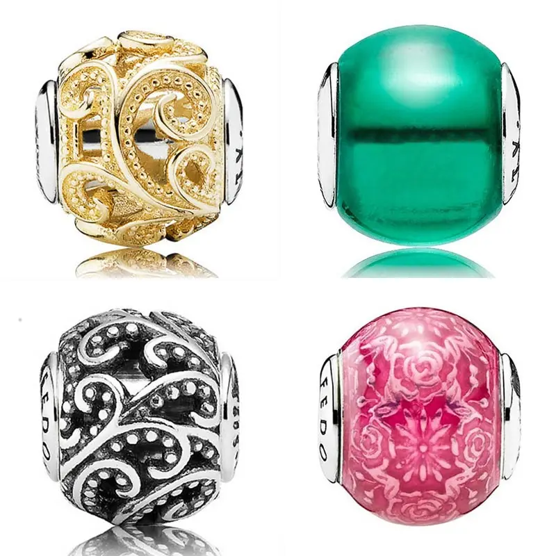 Gold Color Creativity Freedom Lace Pattern Bead Fit Europe Essence COLLECTION Bracelet Bangle 925 Sterling Silver Charm Jewelry