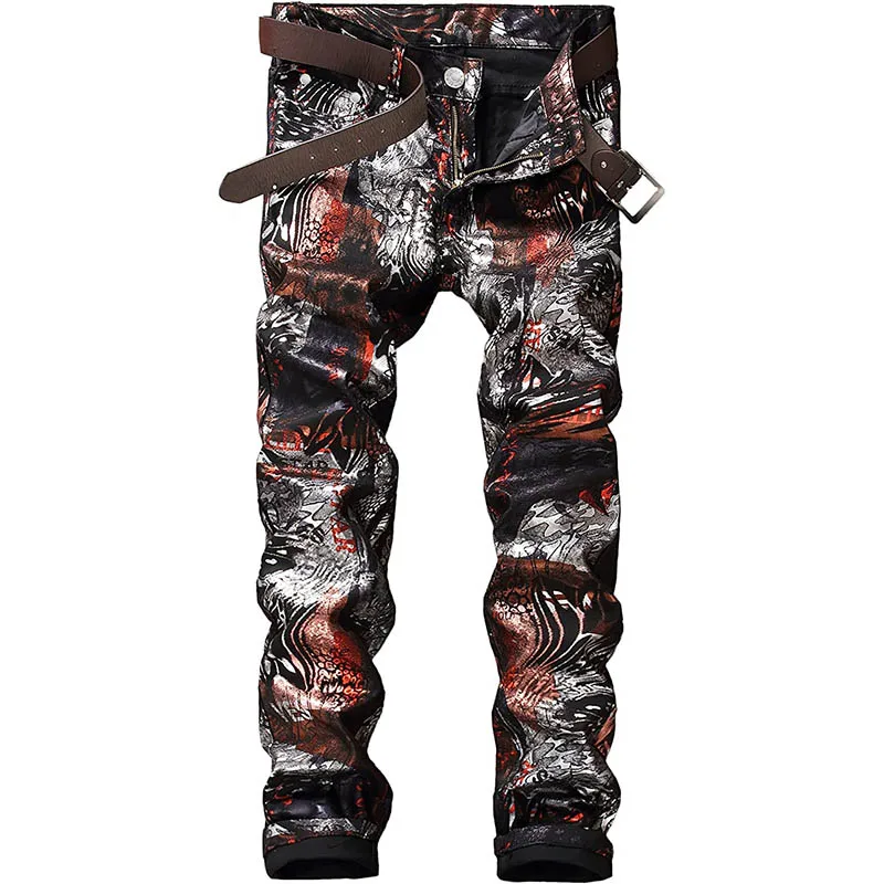 

Men's Casual Printed Jeans Skinny Denim Pants