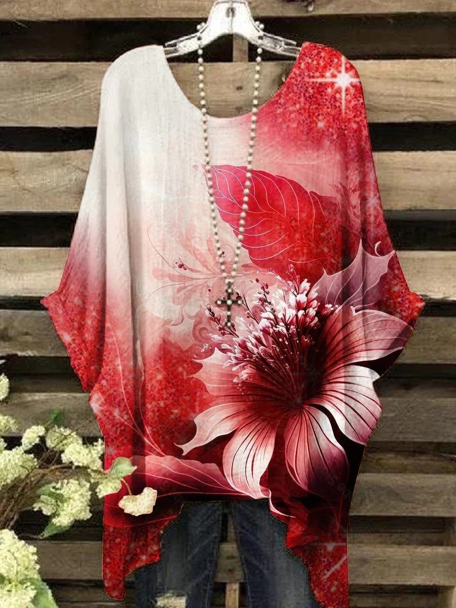 

Women's Artistic Flower Design Casual Top