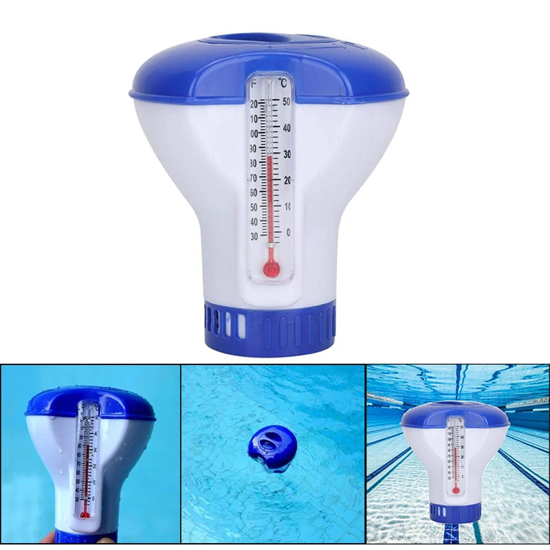 

Swimming Pool Floating Pills Disinfecting Box with Thermometer Automatic Drug Dispenser for Pill Tablet Case