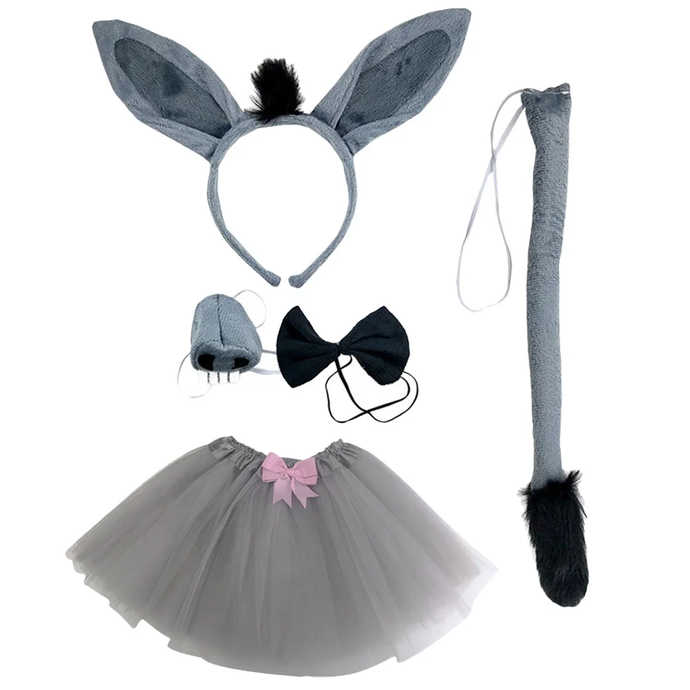 

Costume Animal Headband Ears Kit Halloween Tail Cosplay Kids Accessories Animals Set Dress Up Ear Costumes Burro Party Hair
