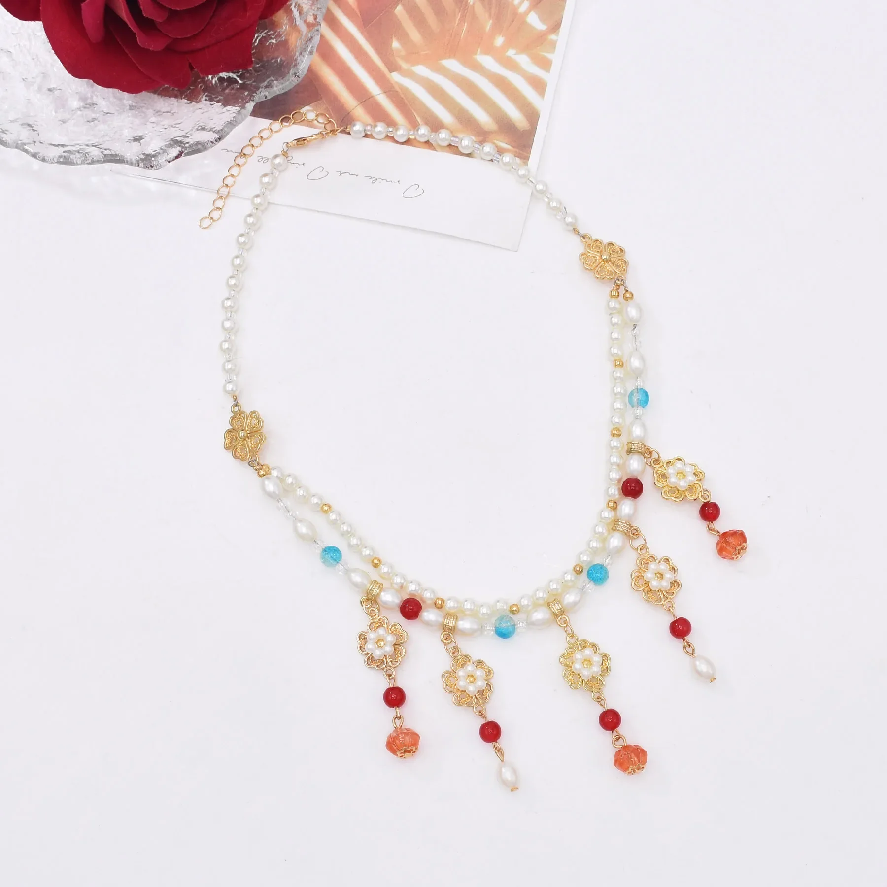 Ожерелье Ханфу мягкий агат многослойные бусины из тыквы династия Тан тонкий