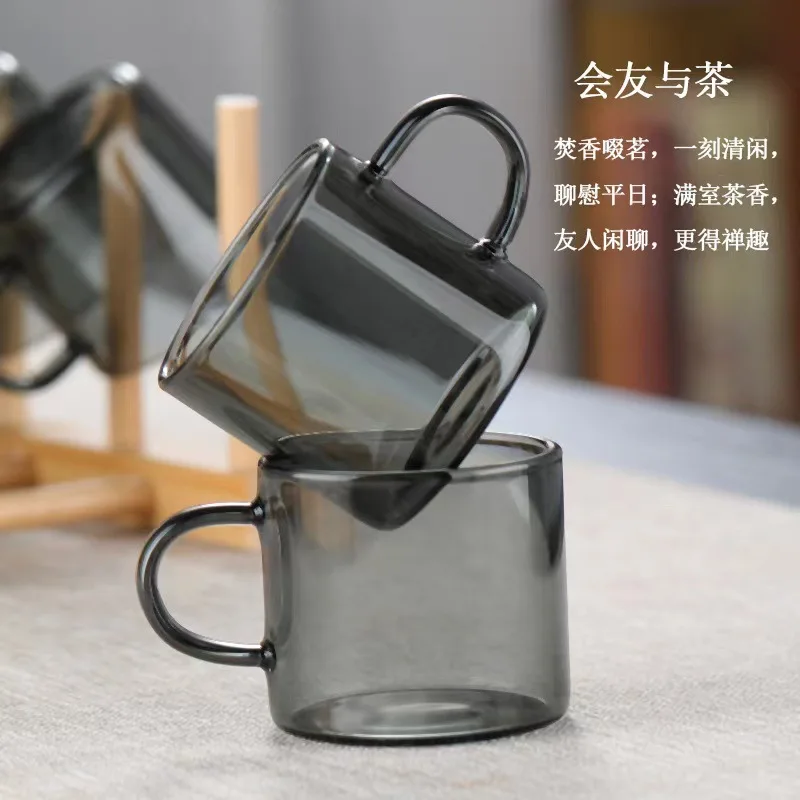 

90ML Glass Sample Tea Cup Tea Cup Light Luxury Smoke Gray Small Cup Household Heat-resistant Kung Fu Tea Cup Set