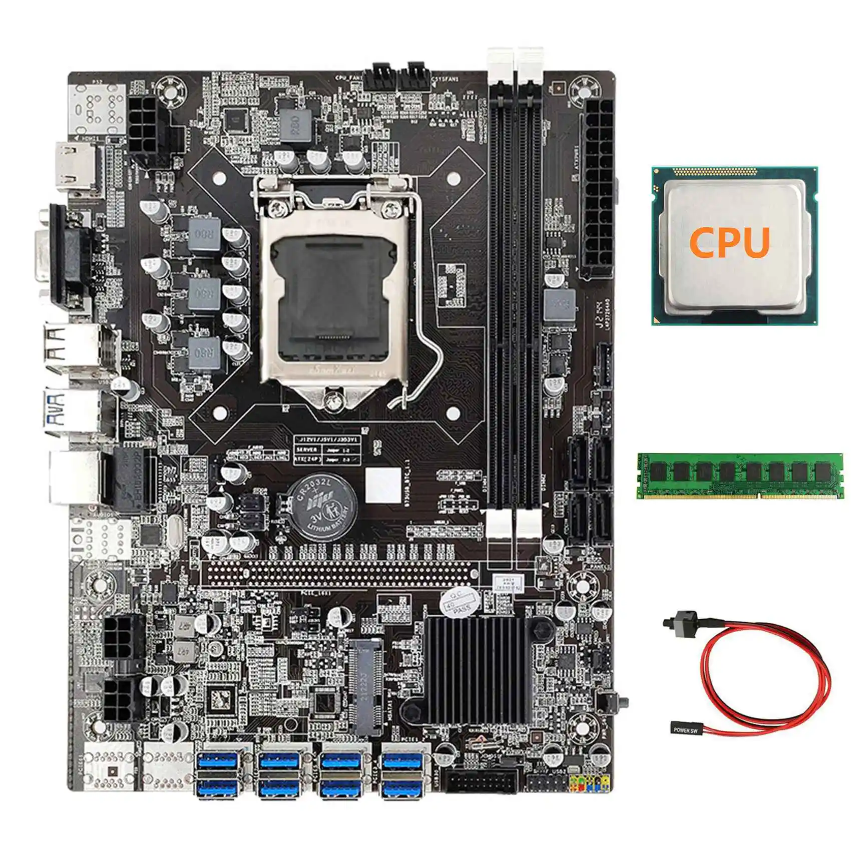 Материнская плата B75 ETH для майнинга + процессор + DDR3 4 Гб 1600 МГц ОЗУ + кабель переключения LGA1155 8xpcie на USB DDR3 B75 BTC материнская плата для майнинга